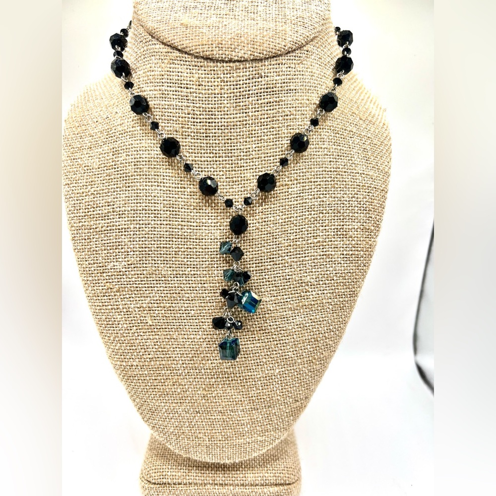 Vintage DOL Blue and Black Glass Bead Necklace